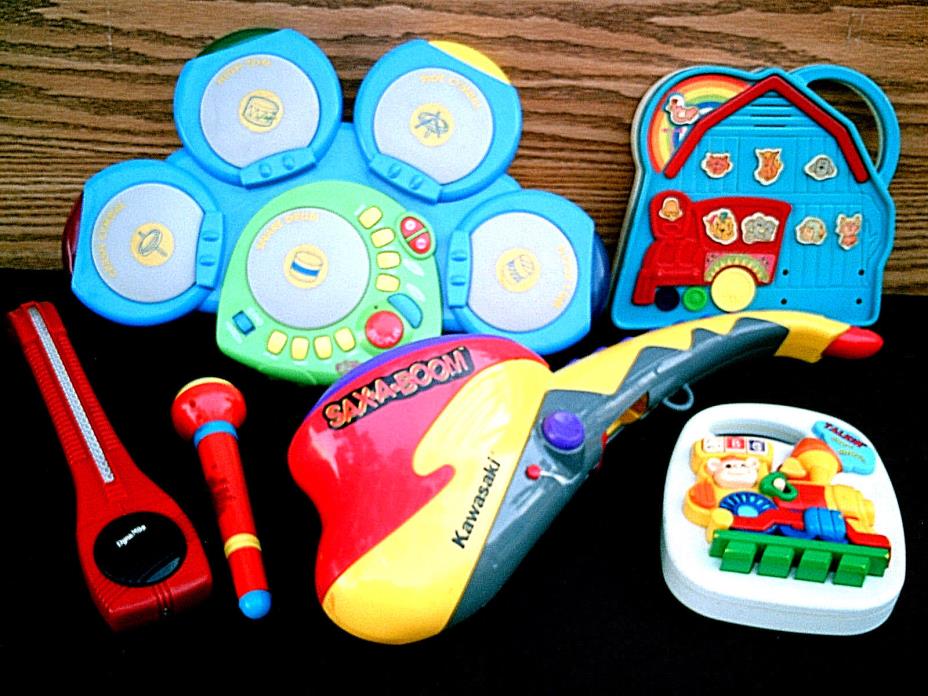 Circuit-Bending Lot of 6 Electronic Kid's Drum Machine Microphone Saxophone Toys