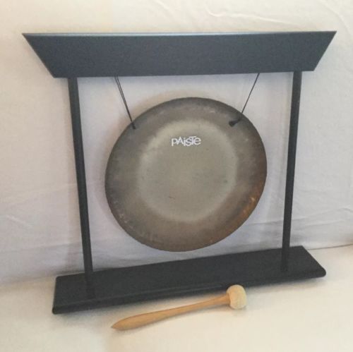 Paiste Symphonic 10” Gong on  JW Stannard Wooden Stand & Mallet - Estate Find