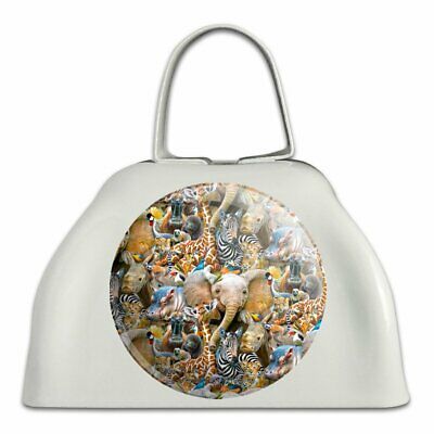 African Animals Zebra Giraffe Elephant Pattern White Cowbell Cow Bell Instrument