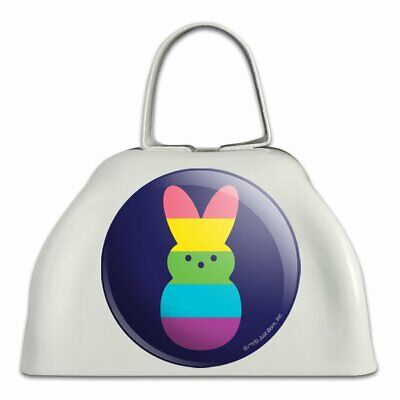 Rainbow Striped Bunny Peep White Metal Cowbell Cow Bell Instrument
