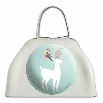 Deer and Flowers White Metal Cowbell Cow Bell Instrument