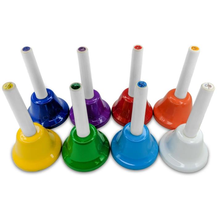 8 Note Diatonic Metal Hand Bell Set Kids Play Musical Handbell Colorful Bells