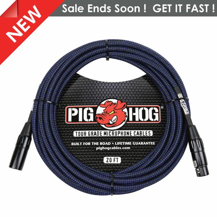 Pig Hog Black & Blue PHM20BBL High Performance Woven XLR Microphone Cable 20ft