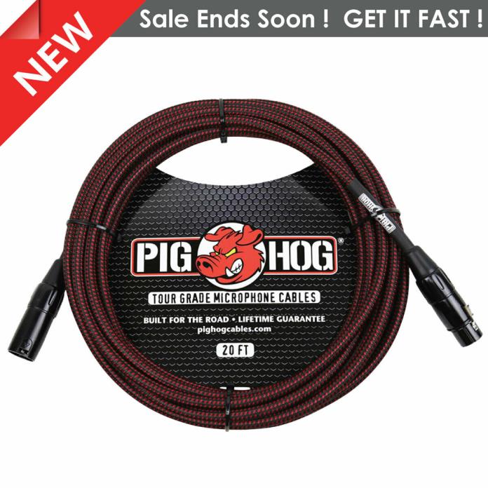 Pig Hog Black & Red PHM20BRD High Performance Woven XLR Microphone Cable 20ft