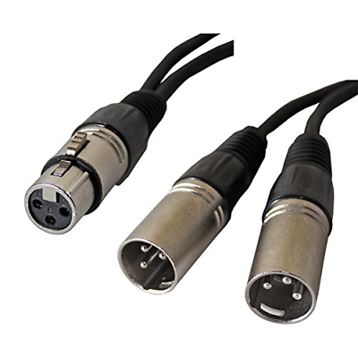 XLR Y Cable Splitter: 3 pin, BLACK 3 foot, 1 Female to 2 Male
