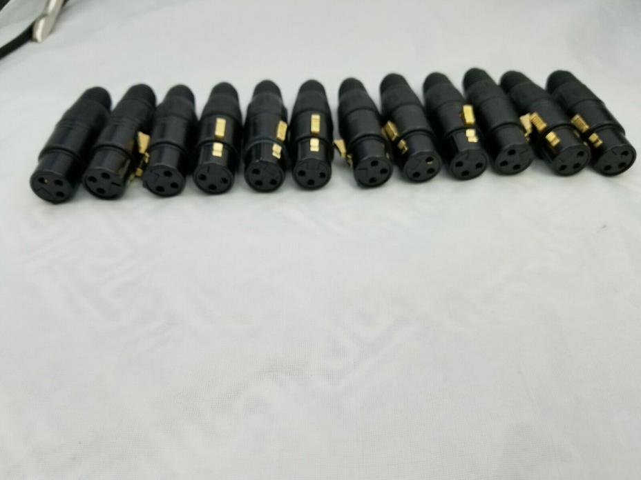12 LOT, POMONA 6850 3 PIN FEMALE XLR PLUG, CABLE MIC CONNECTOR BLACK GOLD CONTS