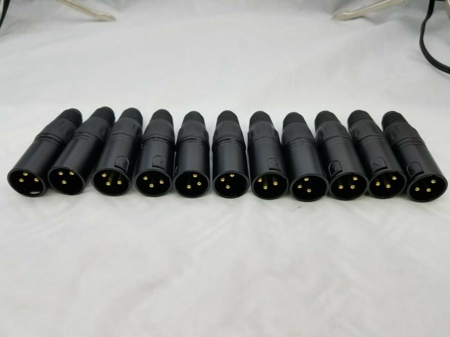 12 LOT, POMONA 6851 3 PIN Male XLR PLUG, CABLE MIC CONNECTOR BLACK GOLD CONTACTS