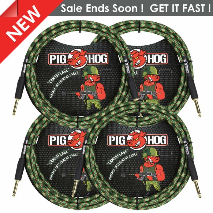 4 Pack Pig Hog PCH10CF CAMOUFLAGE Instrument Cable 10 Foot ft LIFETIME WARRANTY!