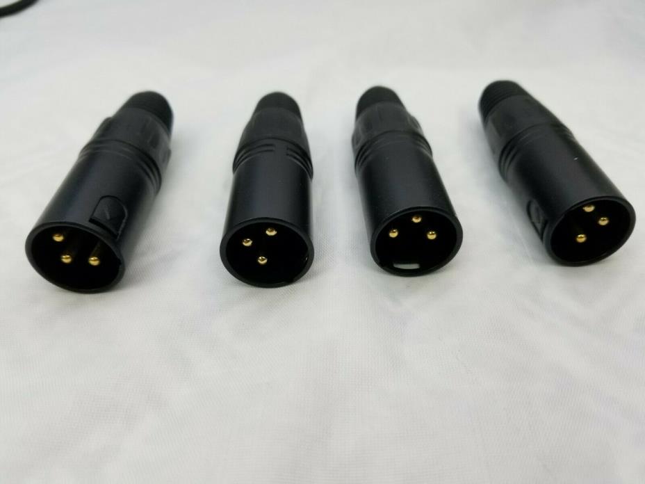 (4 LOT) POMONA 6851 3 PIN Male XLR PLUG, CABLE MIC CONNECTOR BLACK GOLD CONTACTS