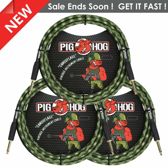 3 Pack Pig Hog PCH10CF CAMOUFLAGE Instrument Cable 10 Foot ft LIFETIME WARRANTY!