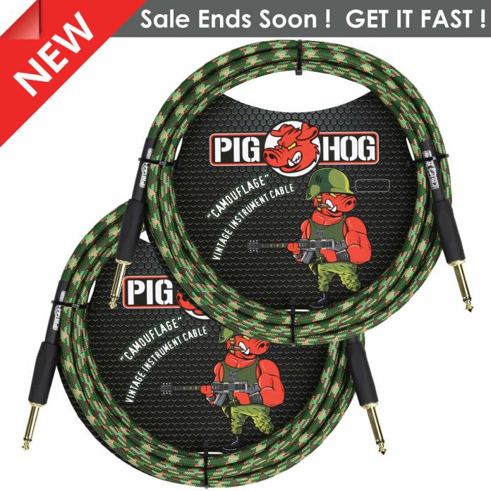 2 Pack Pig Hog PCH10CF CAMOUFLAGE Instrument Cable 10 Foot ft LIFETIME WARRANTY!