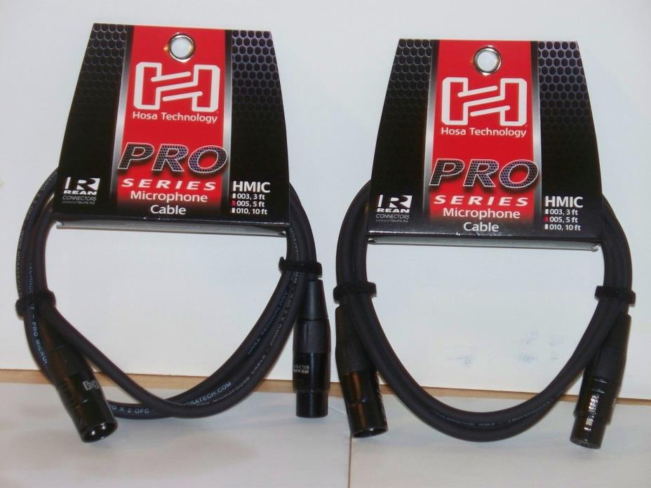 2-Pack Hosa Pro Series 5 ft XLR Microphone Cable Neutrik REAN Connectors HMIC005