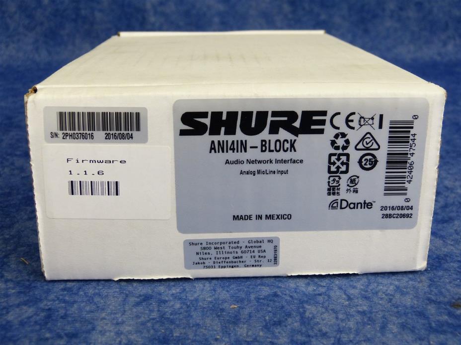 NEW SHURE ANI4IN-BLOCK Audio Network Interface 4-Channel Dante Mic/Line In