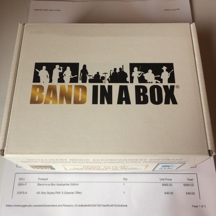 PG Music Band in a Box Audiophile 2017 MAC, PLUS All Xtra Styles PAK 3