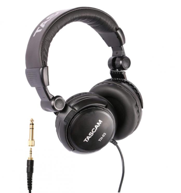 Tascam TH-03 Studio Headphones – Closed Back, Padded, Adjustable Pro Audio Heads