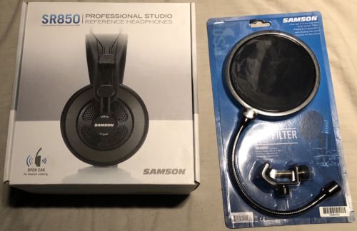 Samson SASR850C Headphones - Black And Samson PS04 Microphone POP Filter Combo