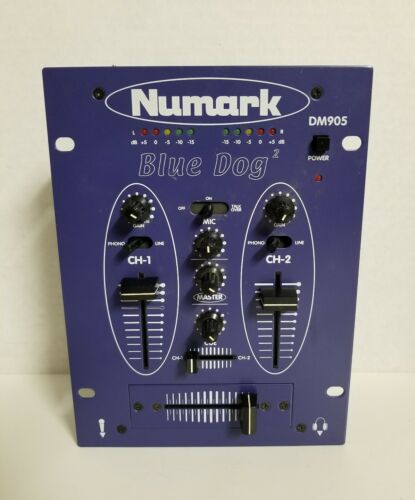 Used Numark Blue Dog 2 DM905 DJ Mixer. NO POWER CORD INCLUDED.