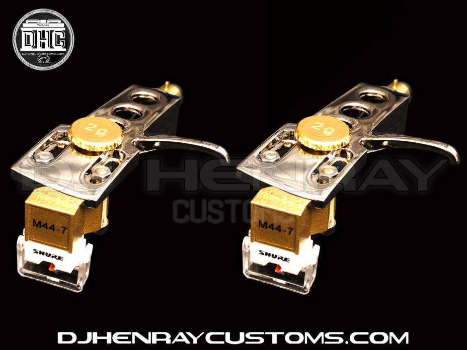 2 New Custom Gold Calibrated Shure M44-7's with Chrome Head Shells w aux weight