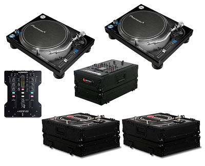 2x Pioneer PLX-1000 PLX1000 Direct Drive DJ Turntable + Xone:23 + Odyssey Cases