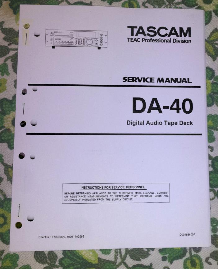 Tascam DA-40 DA40 DAT Service / Repair  manual +Schematics