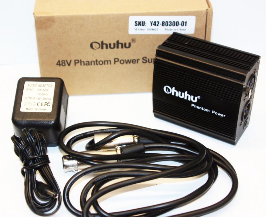 Ohuhu 1-Channel 48V Phantom Power Supply with Adapter and XLR Extension Cable