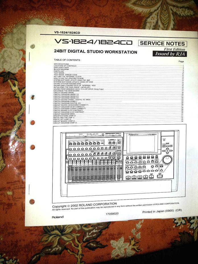 Roland VS 1824/ VS1824 Digital Multirack Recorder SERVICE MANUAL +schematics