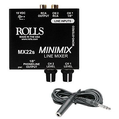 Rolls MX22s Mini Mix Line Mixer with Headphone Extension Cable- 10'