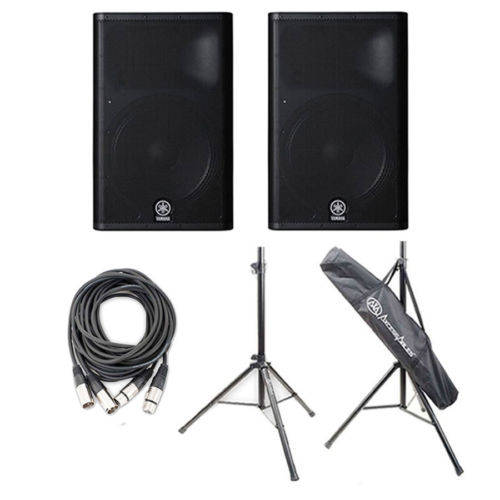 Yamaha DXR15 15' 1100W 2-Way Active Loudspeaker(2) w/Speaker Stands &Audio Cable