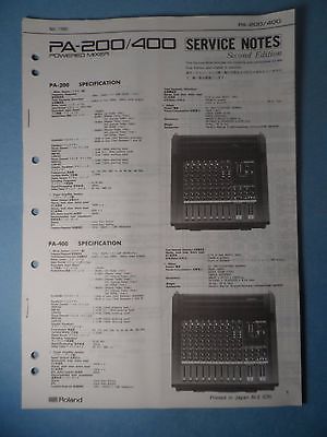 Original ROLAND Service Notes- PA-200/400 Powered Mixer