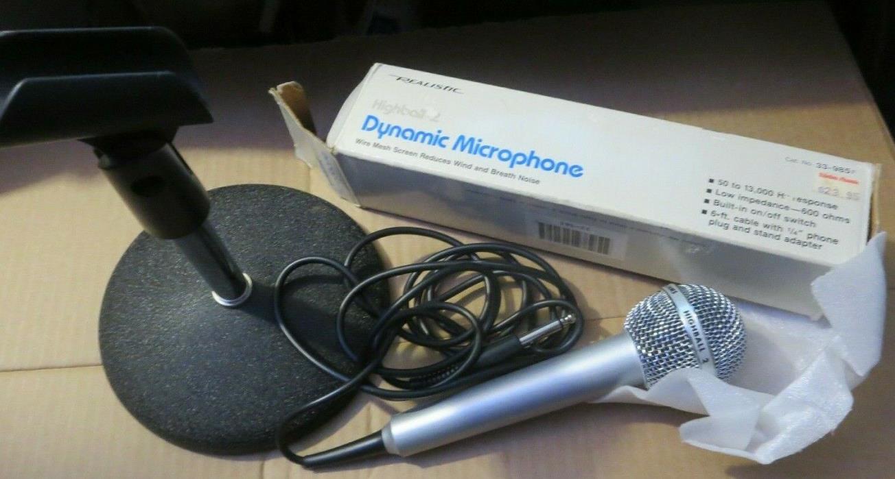 Vintage Realistic Highball-2 Dynamic Microphone No 33-985F w/ Desktop Stand