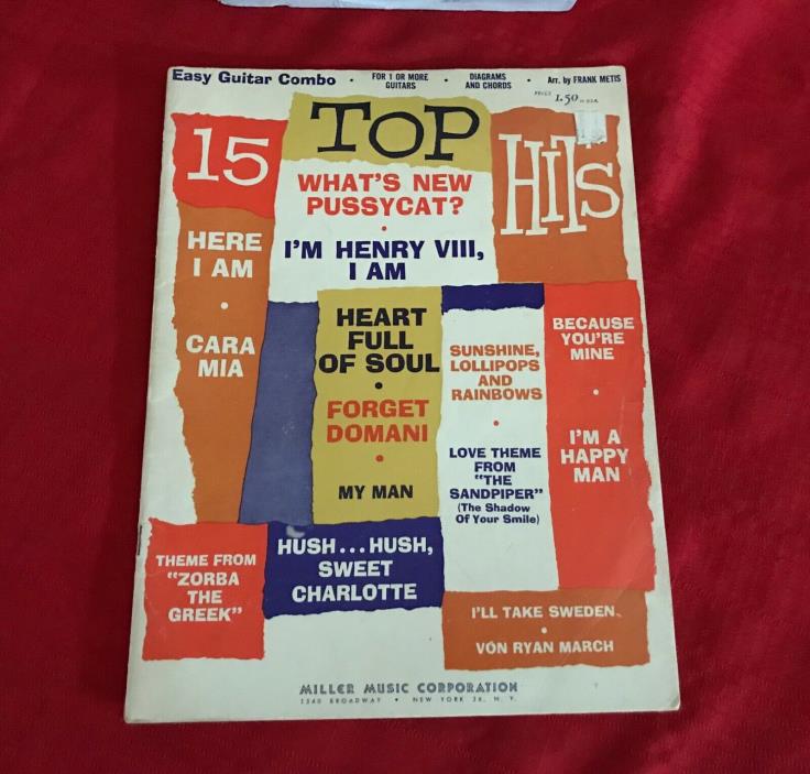 15 Top Hits Easy Guitar Combo Music Book 1965 What’s New Pussycat? I’m Henry