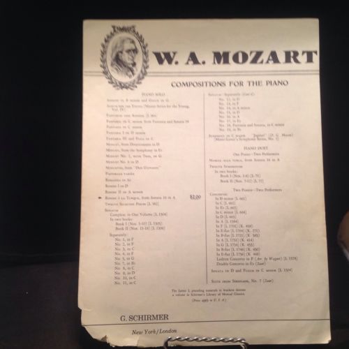 W A MOZART Compositions For The Piano Sheet Music Songbook Schirmer Made In USA