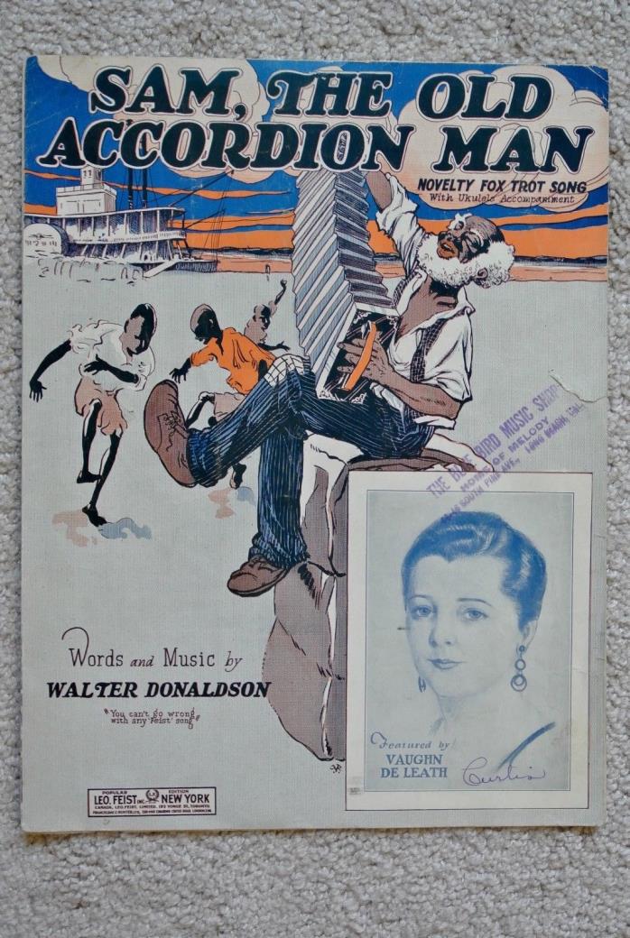 Sam, The Old Accordion Man Sheet Music 1927 Ukulele Black Americana Memorabilia