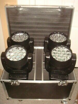 4 QTY 19X15W LED RGBW WASH ZOOM DMX512 MOVING HEAD LIGHTS WITH TRAVEL CASE