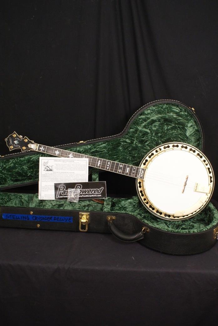 2004 Stelling Crusader Deluxe 5 string banjo GOLD engraved w/ Stelling Case