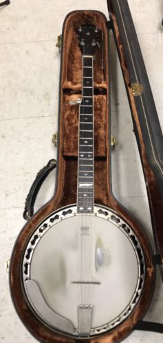 Stelling Whitestar 5 String Banjo 1982 W/ Hard Shell Case