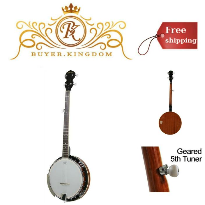 5 String Banjo Closed Solid Back Musical Instument Geared 5th Tuner 24 Brackets