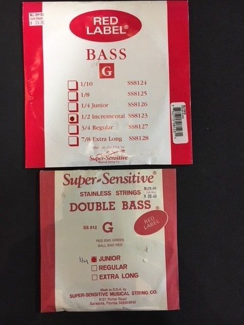 Double Bass Individual Strings, Red Label, Multiple Sizes, G and E Strings