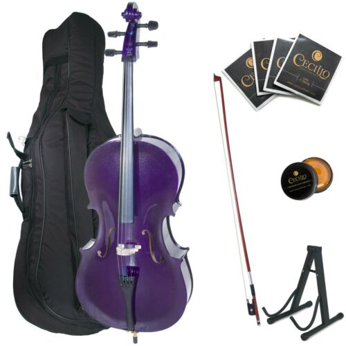 Cecilio Size 3/4 Acoustic Student Cello Stand Bow Rosin Soft Case (Purple)