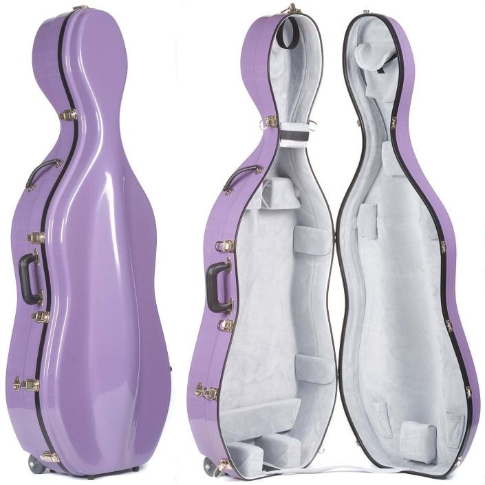 Bobelock 2000W Purple Fiberglass 4/4 Cello Case with wheels