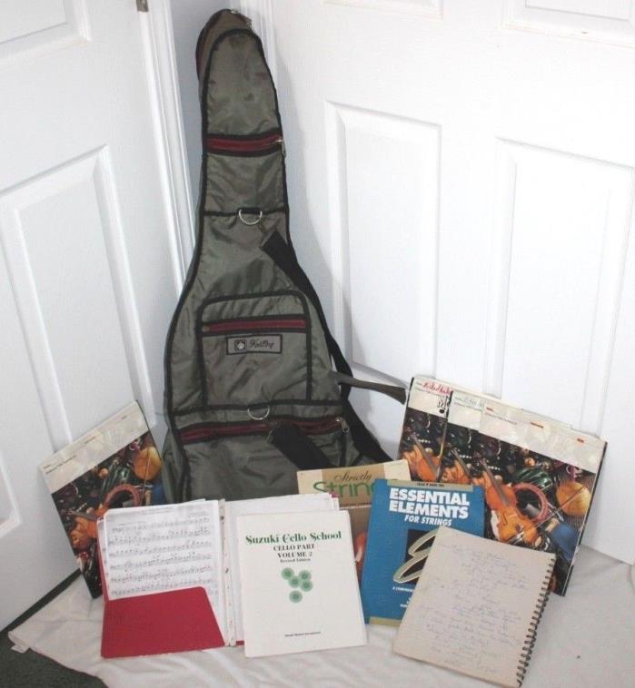 Knilling Cello Bag & Music, Vintage Books Sheets Folder Lot Soft Case Nice Green