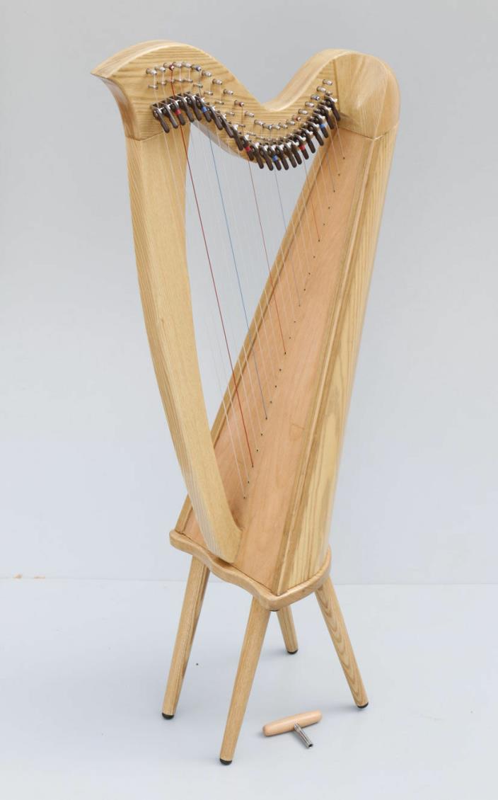 22 STRING LEVER HARP MADE WITH ASH WOOD WITH FREE EXTRA STRING SET&BAG & Key