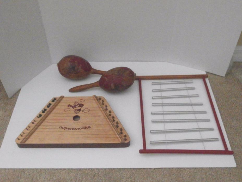 Vintage Wooden Nepenenoyka 15 String Lap Harp And 2 Other Instruments