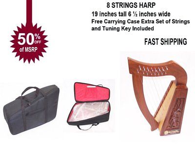 19inch Tall 8 string Lily Celtic Harp for Children New Carrying case and extra s