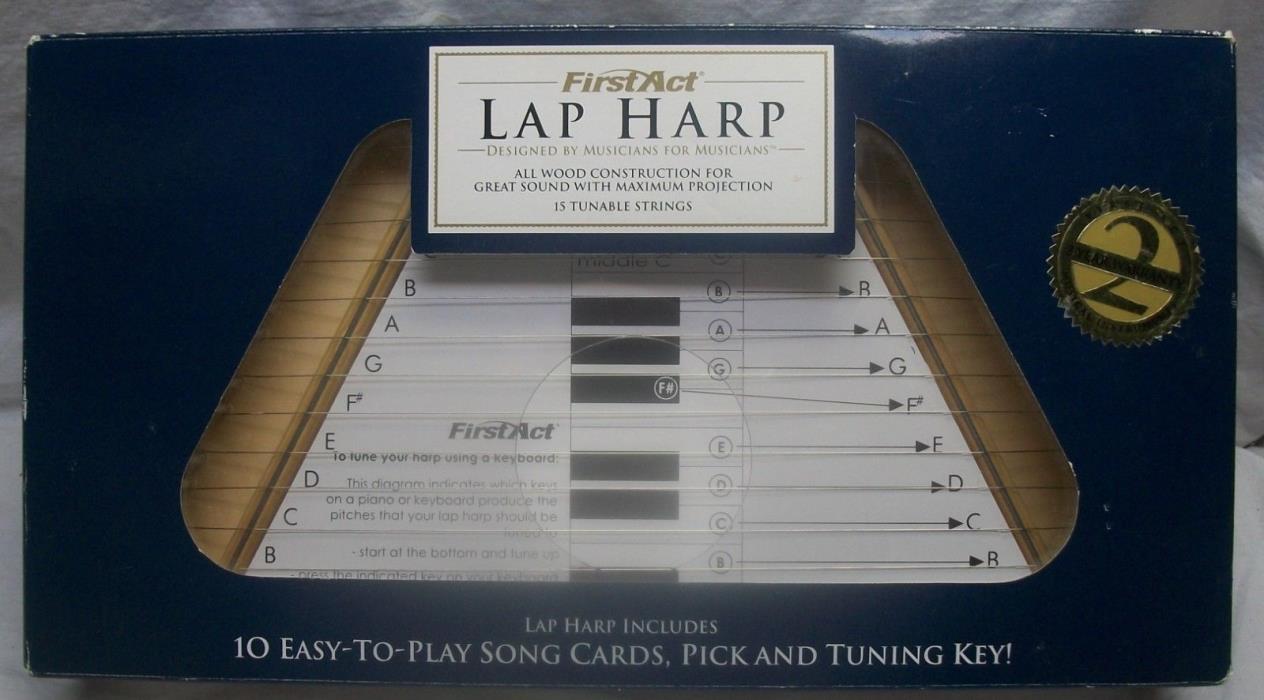 FIRST ACT WOOD LAP HARP - 15 TUNABLE STRINGS - 10 SONG CARDS - TUNING KEY & PICK