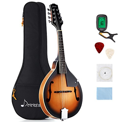 Donner A Style Mandolin Instrument Sunburst Mahogany DML-1 With Tuner String Big