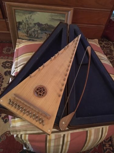 Bowed Psaltery w Travel Leather Tooled Case & Instruction Song Book