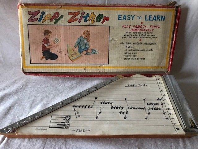 1960'S ZIPPY ZITHER Wooden Wood 12 String Harp Music Instrument Vintage