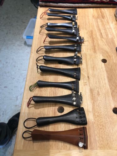 12 Ebony, Boxwood, Metal Violin Tailpiece.  4/4 Size. Old. Parts.