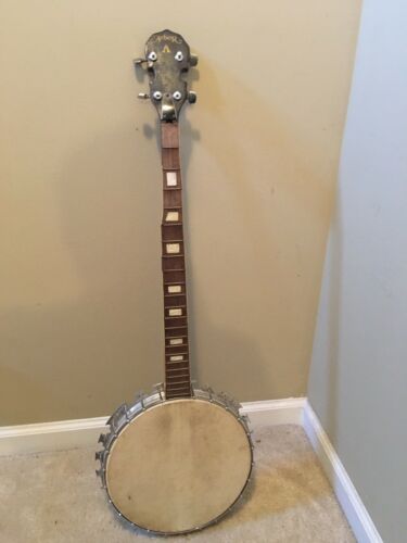 Vintage Jos B Rogers Jr 5 String Banjo Mother of Pearl Inlay Calfskin Head